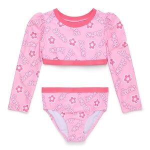 Barbie Pink Logo and Floral Kids Rashguard Set
